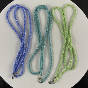 Nolan Miller LOT Glass - Green, Turquoise, Blue Bugle Bead Necklaces 36" signed